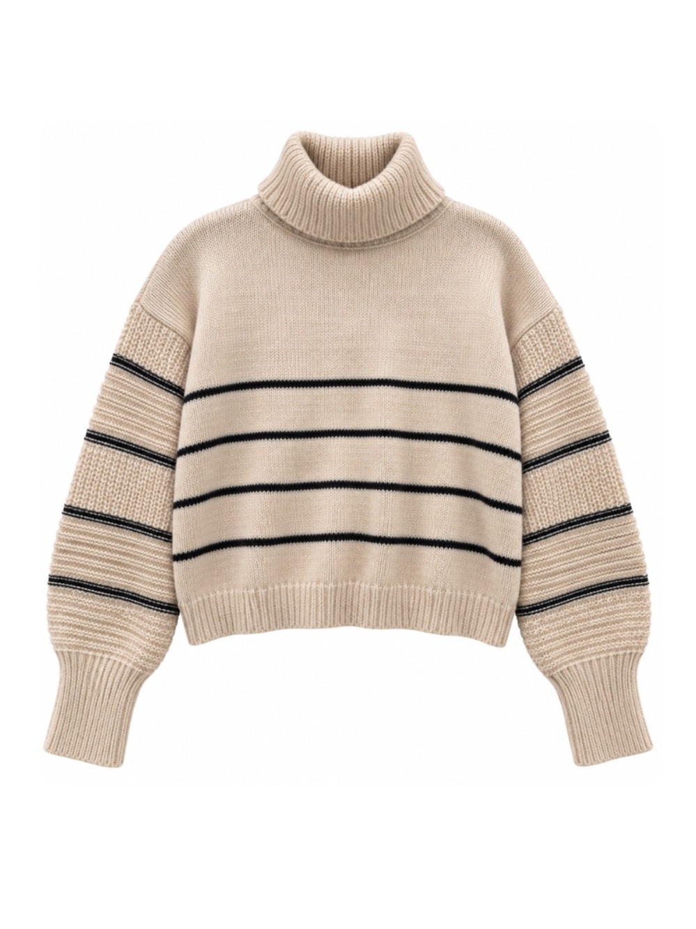 Cream Striped Turtleneck Sweater | Size Small